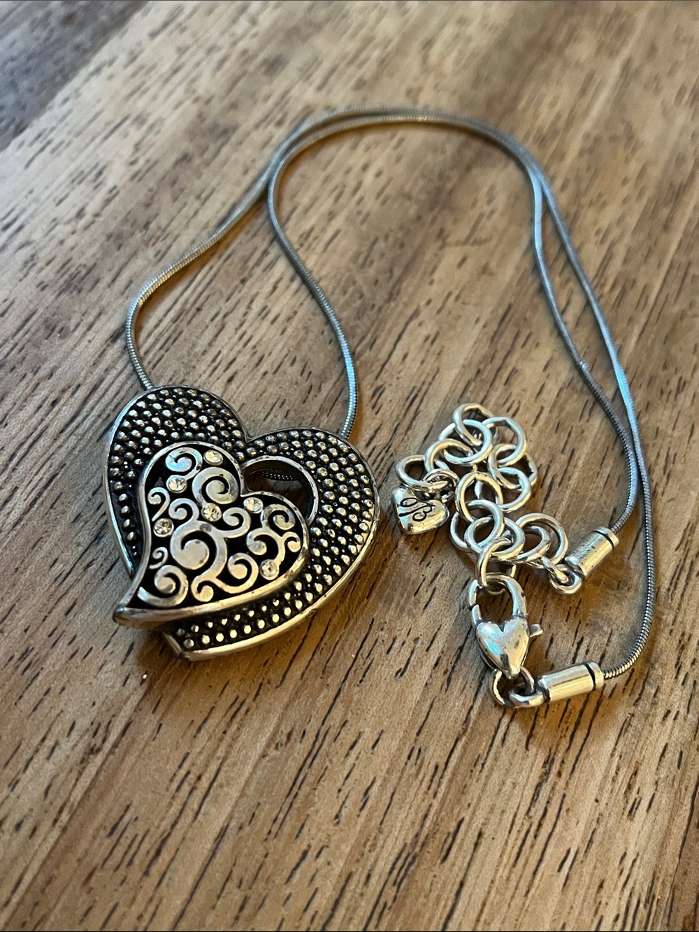 BRIGHTON SOULMATE Crystal Heart Pendant Silver NECKLACE Reversible